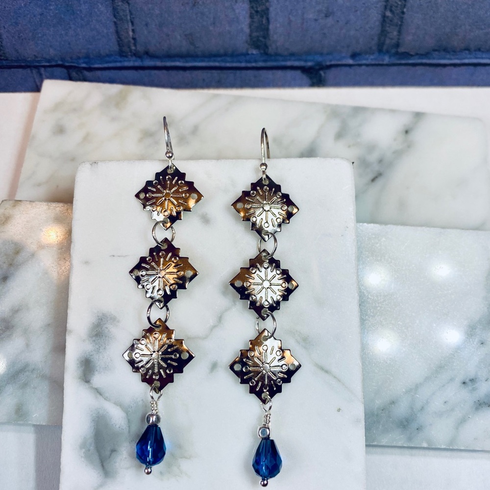 925 Sterling Silver Blue Swarovski Dangle Earrings